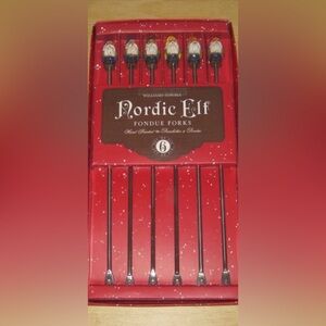 Williams Sonoma Nordic Christmas Elf Red Fondue Forks